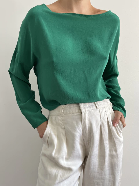 Blusa Manga Longa Seda Pura Verde (40) - comprar online