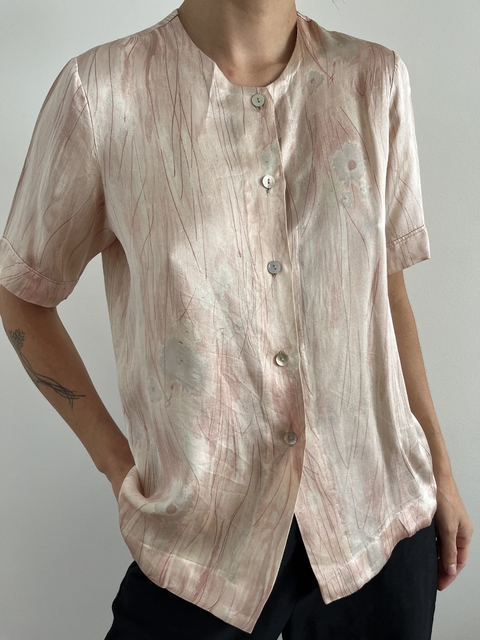 Camisa Vintage Seda Rosa