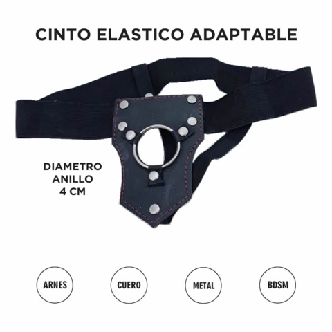 Arnés de Cuero Strap On – Aro Chico 4 cm – Cinturón Elástico Ajustable (sin dildo)