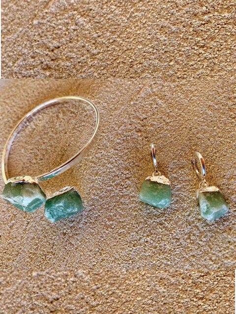 Conjunto Simba Anel e Pulseira Quartzo Verde