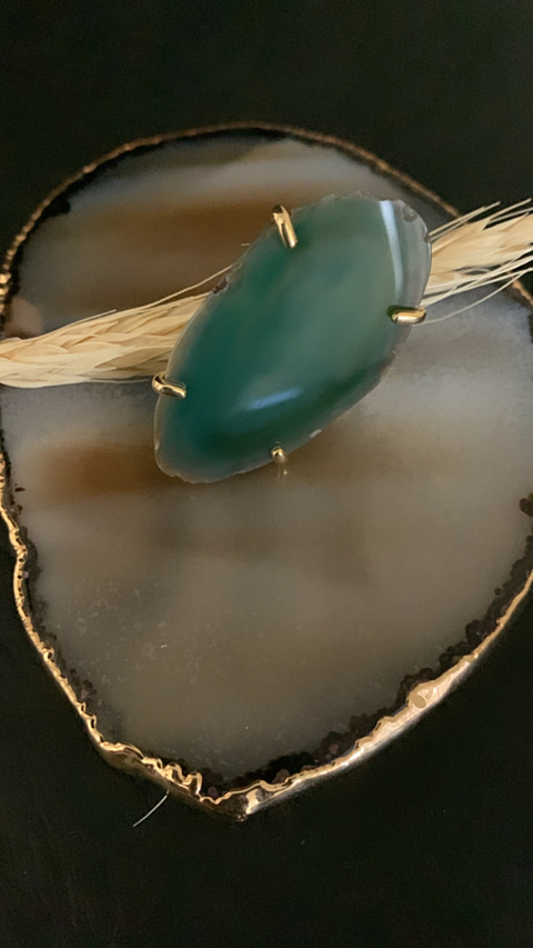 Anel Chapa de Ágata Verde