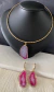 Colar agata rosa e brinco 
