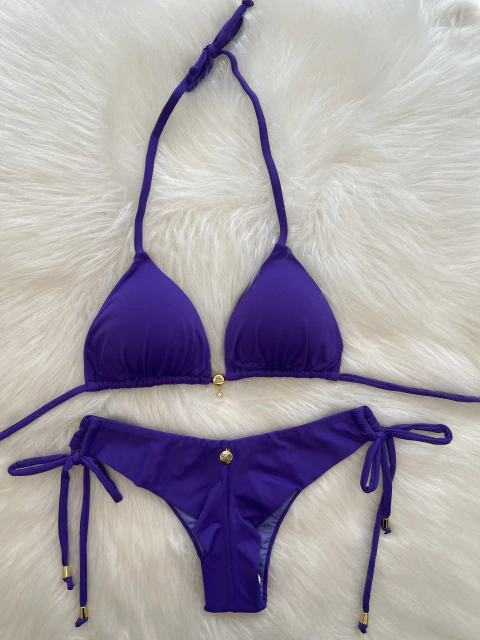 Conjunto top cortininha + calcinha fio duplo regulável lisa