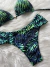 Conjunto biquíni cortininha c/ calcinha tanga fundo preto com folhas verde na internet