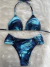 Biquíni Com Calcinha Tanga azul ondas