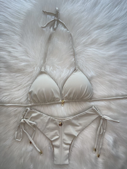 Conjunto top cortininha + calcinha fio duplo regulável lisa