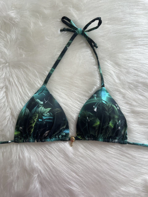 Biquíni cortininha estampa verde com pássaros