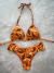 Conjunto top cortininha + calcinha fio duplo borboleta laranja estampado