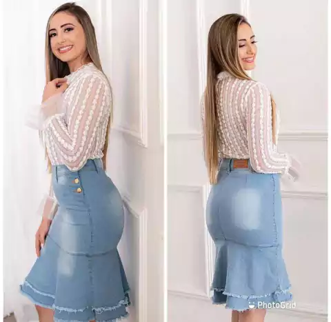Saia Jeans Babado