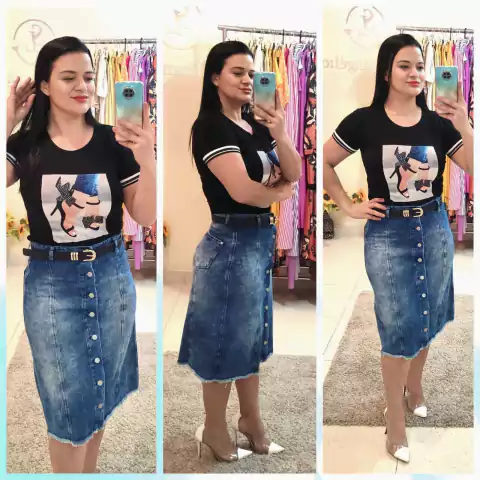 Saia Evasê Jeans