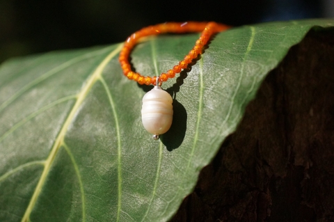 Colar de Zircônias com Pérola - Laranja