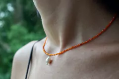 Colar de Zircônias com Pérola - Laranja - Nunu Acessórios