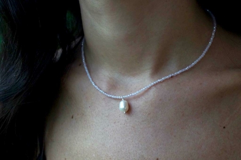 Colar de Zircônias com Pérola - Rosa