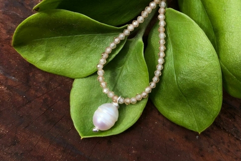 Colar de Zircônias com Pérola - Champanhe
