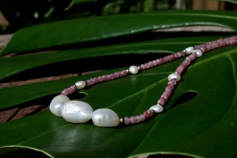Colar de Turmalina Rosa com Pérolas