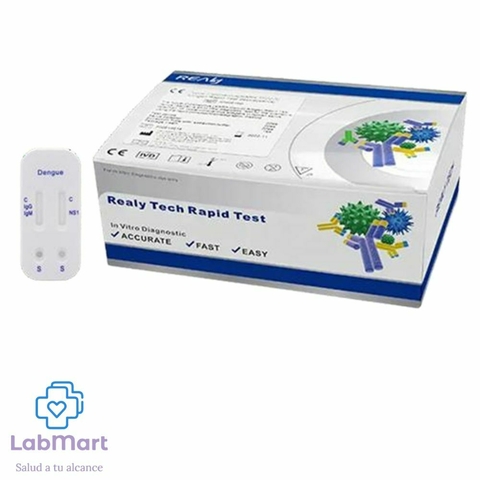 Prueba Rápida de Dengue IgG + IgM + NS1 marca Really. Detecta fase activa e inmune. Caja con 25 tests. Ideal para brigadas y diagnóstico clínico.