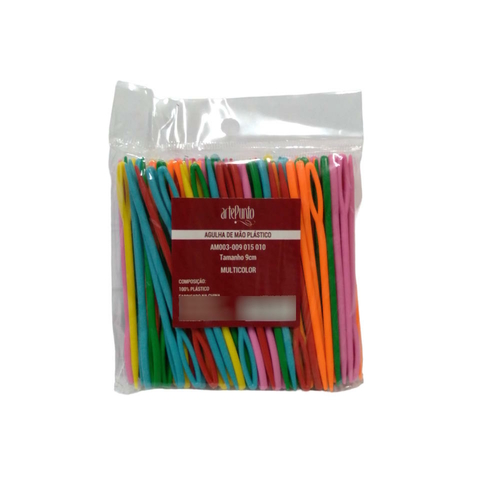 Agulha de mão Plástica 9cm coloridas - Pacote 100 unidades - Artepunto