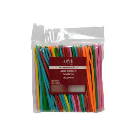 Agulha de mão Plástica 9cm coloridas - Pacote 100 unidades - Artepunto