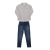Conjunto Camisa Tecido Mesclado e Calça Jeans Elástico Casual Bege Paraiso na internet