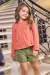 Conjunto Blusa Maquinetada com Laço e Shorts Sarja Bordado Fashion Paraiso