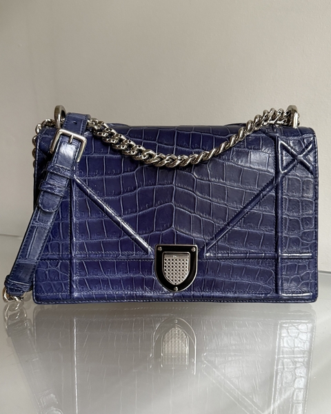DIOR Bolsa Diorama Croco Azul marinho - comprar online