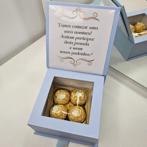 Caixa convite padrinhos ferrero rocher personalizada