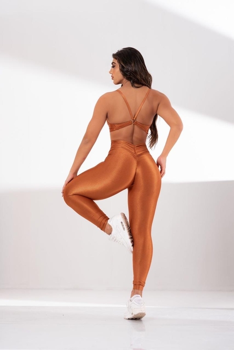 0010227 - Conjunto Legging premium Emma / top argola, empina gringa | Tecido: Wonder de poliamida (CANELADO, cintilante, textura, compressão)