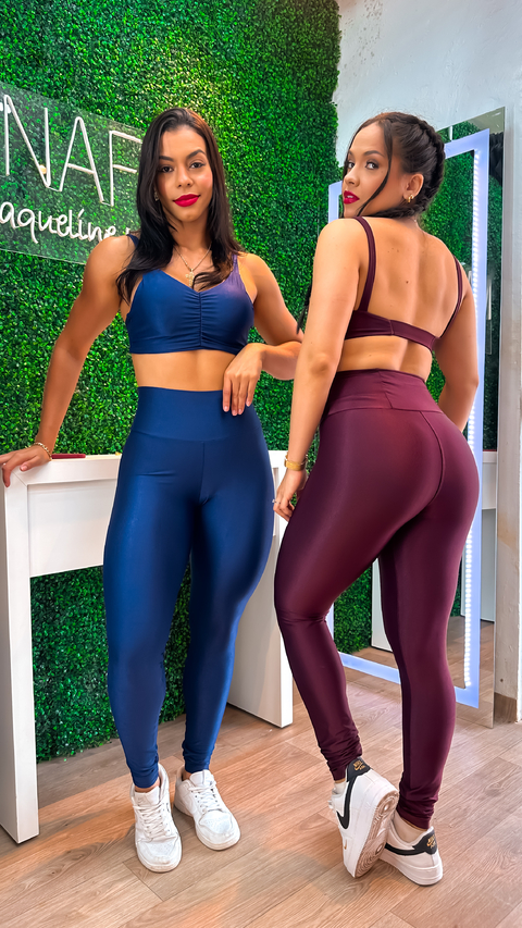 0010156 - Conjunto premium / Raquel Calça - cós alto - top alças, costa nua | Tecido: Wonder de poliamida ( CANELADO, cintilante, textura, compressão)