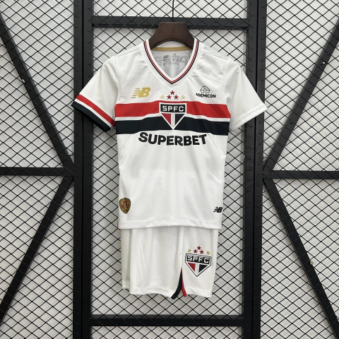 Conjunto Infantil São Paulo 25/26 Home Torcedor New Balance - Branco e vermelho
