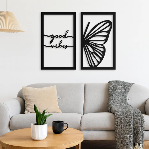 Cuadro Decorativo Frase Good Vibes Mariposa 28X50 - comprar online