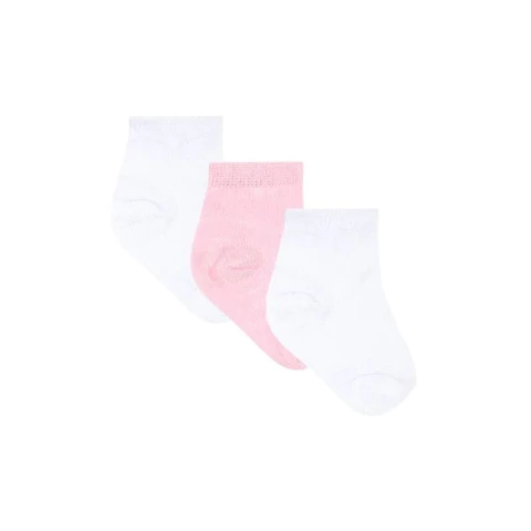 Kit Meia Bebê Feminino 3 Pares Branco e Rosa 14-15