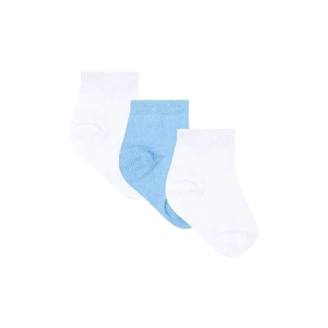 Kit Meia Bebê Masculino 3 Pares Branco e Azul 14-15