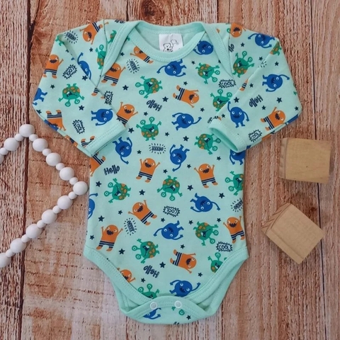 Body Manga Longa Verde Estampa Divertida M