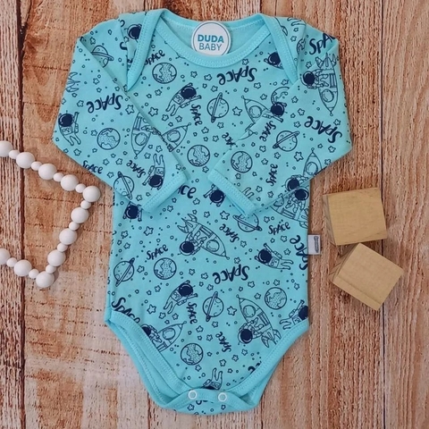 Body Manga Longa Azul Estampa Divertida M