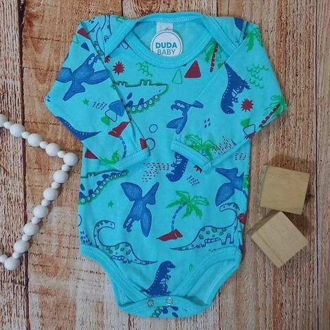 Body Manga Longa Azul Estampa Divertida M