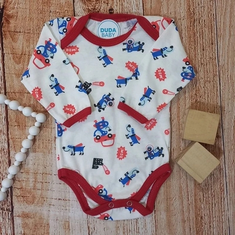 Body Manga Longa Branco Estampa Divertida M