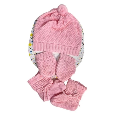 Kit de gorro e luvas recém nascido em tricot Rosa - comprar online