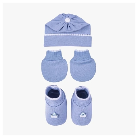 Kit Gorro 3 Peças Azul Azul Celeste C/ Branco -Barquinho - comprar online