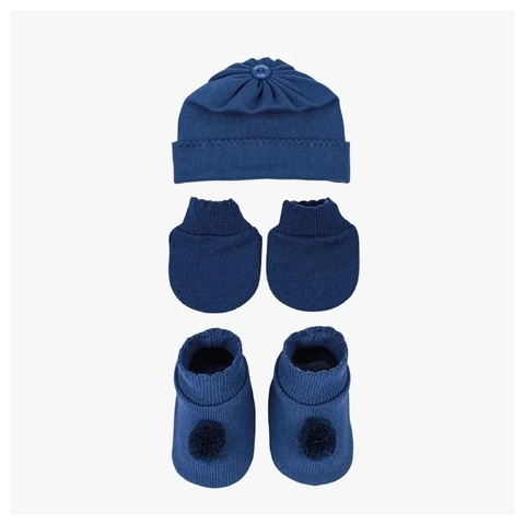 Kit Gorro 3 Peças Azul Jeans Pompom - comprar online