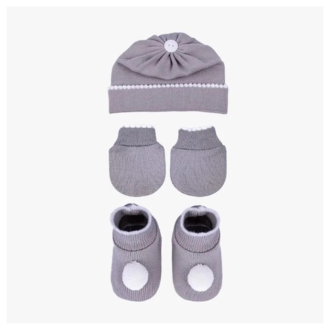 Kit Gorro 3 Peças Cinza C/ Branco - comprar online