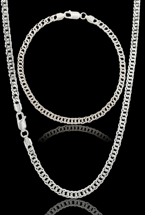 KIT ELO DUPLO 4MM CORRENTE + PULSEIRA - PRATA LEGITIMA