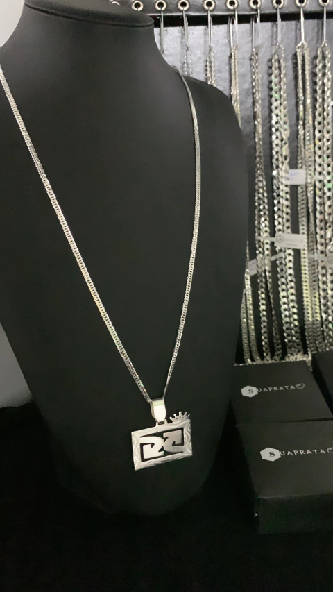 CORRENTE ELO DUPLO 3MM 70CM + PINGENTE CYCLONE - PRATA LEGITIMA