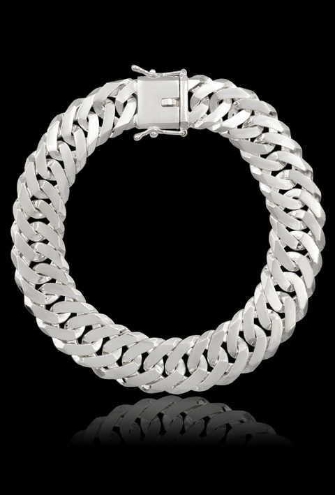 PULSEIRA ELO DUPLO 13MM ATACADOR CAIXÃO - PRATA LEGITIMA