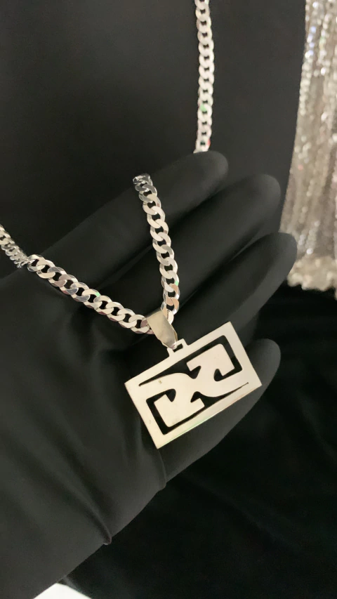 CORRENTE ESCAMADA 6MM 70CM + PINGENTE CYCLONE - PRATA LEGITIMA