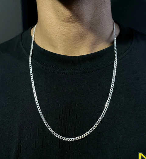 Corrente Escamada 3mm 60cm - Prata Legitima