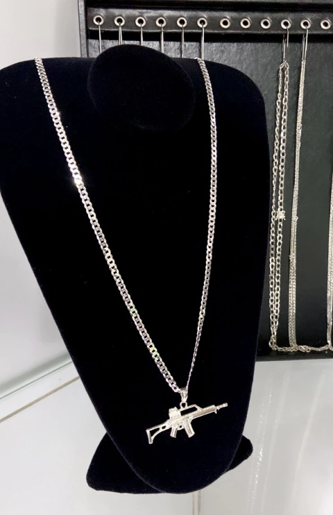 CORRENTE ESCAMADA 5MM 70CM + SCAR G - PRATA LEGITIMA