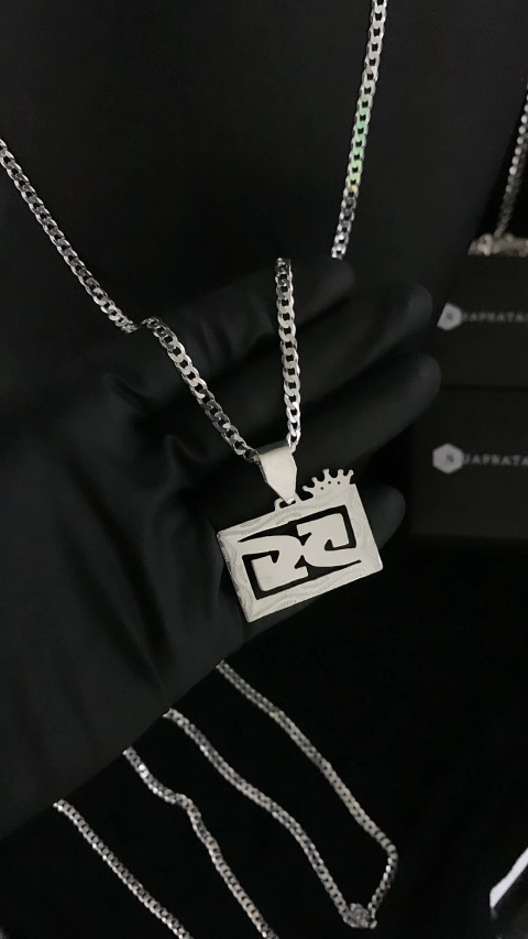 CORRENTE ESCAMADA 4MM 70CM + PINGENTE CYCLONE - PRATA LEGITIMA