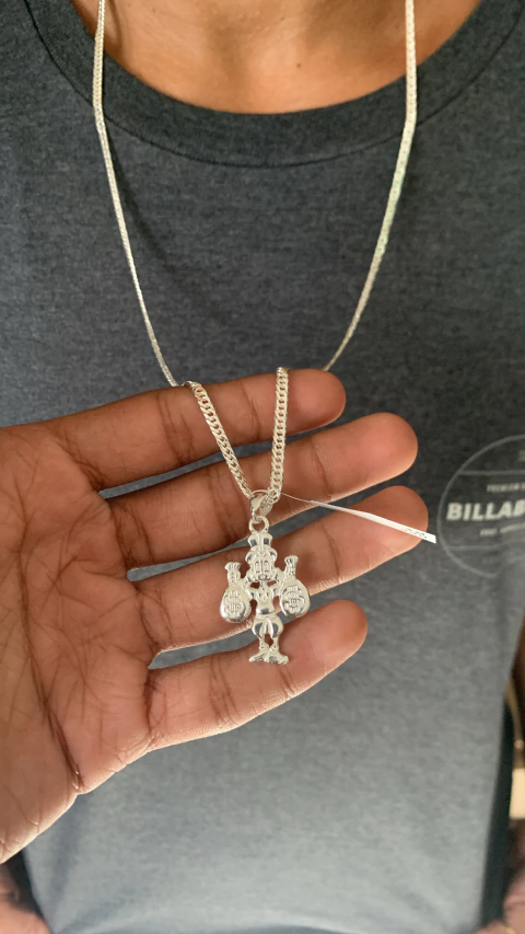 CORRENTE ELO DUPLO 3MM 70CM + PINGENTE TIO PATINHAS MALOTE - PRATA LEGITIMA