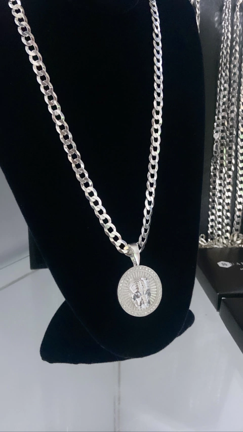 CORRENTE ESCAMADA 7MM 70CM + PINGENTE PITBULL - PRATA LEGITIMA