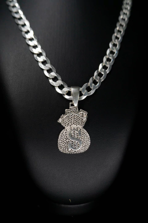 CORRENTE ESCAMADA 11MM 70CM + PINGENTE MALOTE - PRATA LEGITIMA